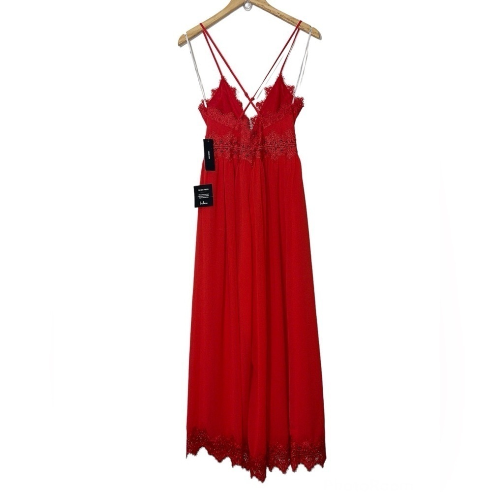 Lulus Sunny Day Dream Red Lace Culotte Jumpsuit Sz. Small - Picture 7 of 12